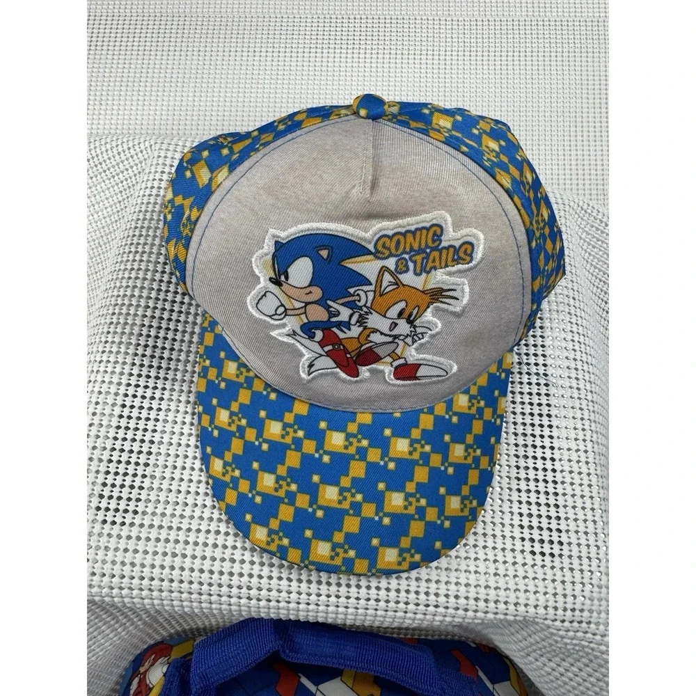 (686) Sonic The Hedgehog Sonic & Tails Hat Cap Blue Yellow Sega Kids